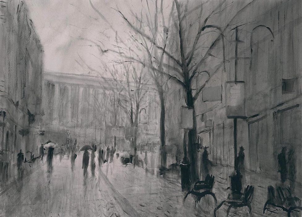 New Street Rain II Drawing (Sold)